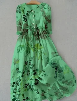 Best Women's Midi Dress Sheath Dress Summer Dress Vacation Casual Beach Daily Holiday Going out Graphic Long Sleeve Lapel Yellow Pink Blue Green Summer Spring Women Casual Dress