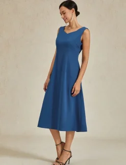 Hot Women's Midi Dress Sheath Dress A Line Dress Elegant Wedding Party Wedding Guest Regular Fit Solid Color Sleeveless V Neck Gray Pink Black Burgundy Navy Blue Summer Spring Fall Winter Women Cocktail Dress