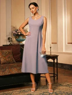 Hot Women's Midi Dress Sheath Dress A Line Dress Elegant Wedding Party Wedding Guest Regular Fit Solid Color Sleeveless V Neck Gray Pink Black Burgundy Navy Blue Summer Spring Fall Winter Women Cocktail Dress