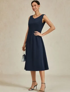 Hot Women's Midi Dress Sheath Dress A Line Dress Elegant Wedding Party Wedding Guest Regular Fit Solid Color Sleeveless V Neck Gray Pink Black Burgundy Navy Blue Summer Spring Fall Winter Women Cocktail Dress