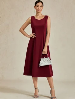 Hot Women's Midi Dress Sheath Dress A Line Dress Elegant Wedding Party Wedding Guest Regular Fit Solid Color Sleeveless V Neck Gray Pink Black Burgundy Navy Blue Summer Spring Fall Winter Women Cocktail Dress