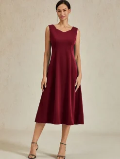 Hot Women's Midi Dress Sheath Dress A Line Dress Elegant Wedding Party Wedding Guest Regular Fit Solid Color Sleeveless V Neck Gray Pink Black Burgundy Navy Blue Summer Spring Fall Winter Women Cocktail Dress