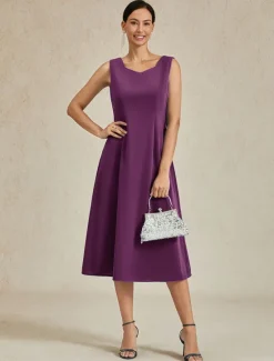 Hot Women's Midi Dress Sheath Dress A Line Dress Elegant Wedding Party Wedding Guest Regular Fit Solid Color Sleeveless V Neck Gray Pink Black Burgundy Navy Blue Summer Spring Fall Winter Women Cocktail Dress