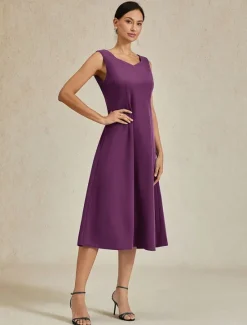 Hot Women's Midi Dress Sheath Dress A Line Dress Elegant Wedding Party Wedding Guest Regular Fit Solid Color Sleeveless V Neck Gray Pink Black Burgundy Navy Blue Summer Spring Fall Winter Women Cocktail Dress