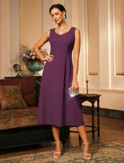 Hot Women's Midi Dress Sheath Dress A Line Dress Elegant Wedding Party Wedding Guest Regular Fit Solid Color Sleeveless V Neck Gray Pink Black Burgundy Navy Blue Summer Spring Fall Winter Women Cocktail Dress