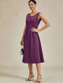 Hot Women's Midi Dress Sheath Dress A Line Dress Elegant Wedding Party Wedding Guest Regular Fit Solid Color Sleeveless V Neck Gray Pink Black Burgundy Navy Blue Summer Spring Fall Winter Women Cocktail Dress