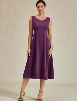 Hot Women's Midi Dress Sheath Dress A Line Dress Elegant Wedding Party Wedding Guest Regular Fit Solid Color Sleeveless V Neck Gray Pink Black Burgundy Navy Blue Summer Spring Fall Winter Women Cocktail Dress