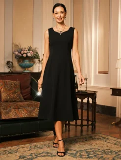 Hot Women's Midi Dress Sheath Dress A Line Dress Elegant Wedding Party Wedding Guest Regular Fit Solid Color Sleeveless V Neck Gray Pink Black Burgundy Navy Blue Summer Spring Fall Winter Women Cocktail Dress