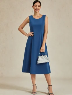 Hot Women's Midi Dress Sheath Dress A Line Dress Elegant Wedding Party Wedding Guest Regular Fit Solid Color Sleeveless V Neck Gray Pink Black Burgundy Navy Blue Summer Spring Fall Winter Women Cocktail Dress