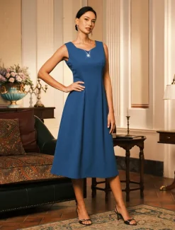 Hot Women's Midi Dress Sheath Dress A Line Dress Elegant Wedding Party Wedding Guest Regular Fit Solid Color Sleeveless V Neck Gray Pink Black Burgundy Navy Blue Summer Spring Fall Winter Women Cocktail Dress