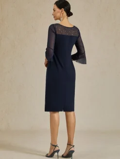 Hot Women's Midi Dress Sheath Dress Elegant Regular Fit Solid Color Half Sleeve Crew Neck Summer Spring Women Cocktail Dress