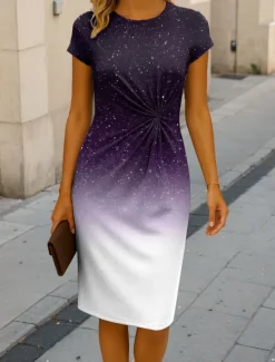 Discount Women's Midi Dress Sheath Dress Bodycon Dress Formal Boho Daily Regular Fit Ombre Graphic Short Sleeve Crew Neck Summer Spring Women Work Dresses