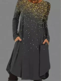 Sale Women's Midi Dress Sheath Dress T Shirt Dress Tee Dress A Line Dress Athletic Dress Vacation Casual Boho Daily Regular Fit Graphic Geometric Houndstooth Long Sleeve Crew Neck Red Blue Gold Gray Women T Shirt Dresses