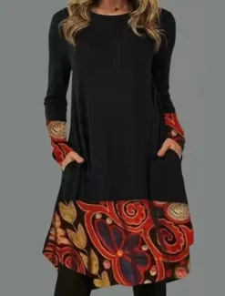 Sale Women's Midi Dress Sheath Dress T Shirt Dress Tee Dress A Line Dress Athletic Dress Vacation Casual Boho Daily Regular Fit Graphic Geometric Houndstooth Long Sleeve Crew Neck Red Blue Gold Gray Women T Shirt Dresses