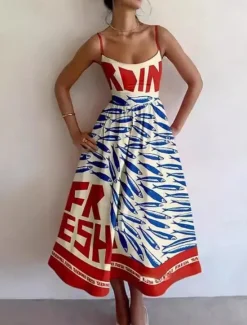 Clearance Women's Midi Dress Sheath Dress Vacation Casual Formal Party Graphic Animal Fish Sleeveless Spaghetti Strap White+Black Blue White White Red Summer Spring Women Vacation Dresses