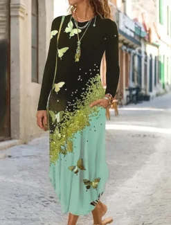 Best Women's Midi Dress Sheath Dress T Shirt Dress Tee Dress Vacation Casual Daily Regular Fit Floral Graphic Long Sleeve Crew Neck Yellow Pink Blue Gray Spring Fall Winter Autumn Women Casual Dress