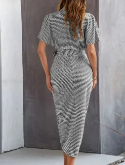Outlet Women's Midi Dress Sheath Dress Summer Dress Casual Daily Regular Fit Graphic Short Sleeve Lapel Black Brown Summer Women Casual Dress