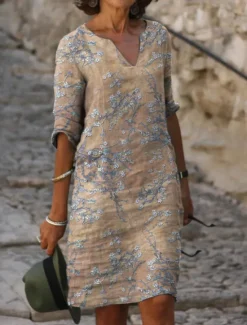 Discount Women's Midi Dress Shift Dress Floral Print Split Neck Daily Date Half Sleeve Summer Spring Women Casual Dress|Spring Dresses