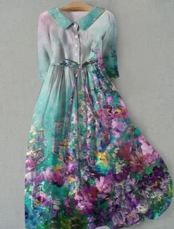 Outlet Women's Midi Dress Shift Dress Casual Daily Regular Fit Floral Graphic Half Sleeve Shirt Collar Blue Green Gray Summer Spring Women Casual Dress