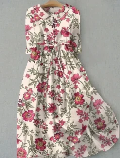 Women's Midi Dress Shift Dress Summer Dress Vacation Casual Boho Daily Regular Fit Floral Graphic Half Sleeve Lapel Pink Green Dark Blue Summer Spring Women Casual Dress