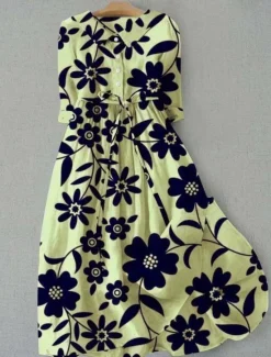 Women's Midi Dress Shift Dress Summer Dress Vacation Casual Boho Daily Regular Fit Floral Graphic Half Sleeve Lapel Pink Green Dark Blue Summer Spring Women Casual Dress