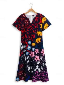 Women's Midi Dress Shift Dress Sundress Floral Pocket Print V Neck Date Vacation Short Sleeve Summer Spring Women Spring Dresses|Vacation Dresses