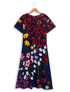 Women's Midi Dress Shift Dress Sundress Floral Pocket Print V Neck Date Vacation Short Sleeve Summer Spring Women Spring Dresses|Vacation Dresses