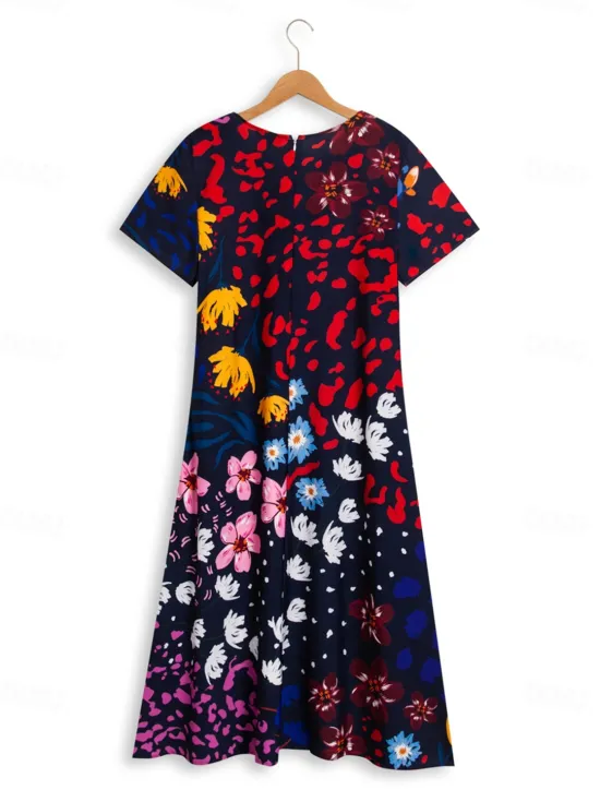 Women's Midi Dress Shift Dress Sundress Floral Pocket Print V Neck Date Vacation Short Sleeve Summer Spring Women Spring Dresses|Vacation Dresses
