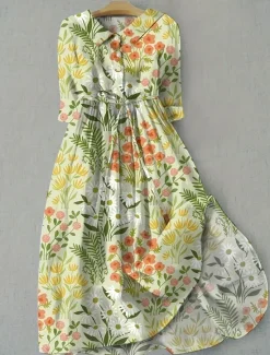 Online Women's Midi Dress Shift Dress Casual Daily Regular Fit Floral Graphic Half Sleeve Shirt Collar Pink Blue Purple Green Summer Spring Women Casual Dress