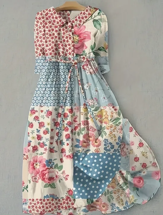 Online Women's Midi Dress Shift Dress Casual Daily Regular Fit Floral Graphic Half Sleeve Shirt Collar Pink Blue Purple Green Summer Spring Women Casual Dress
