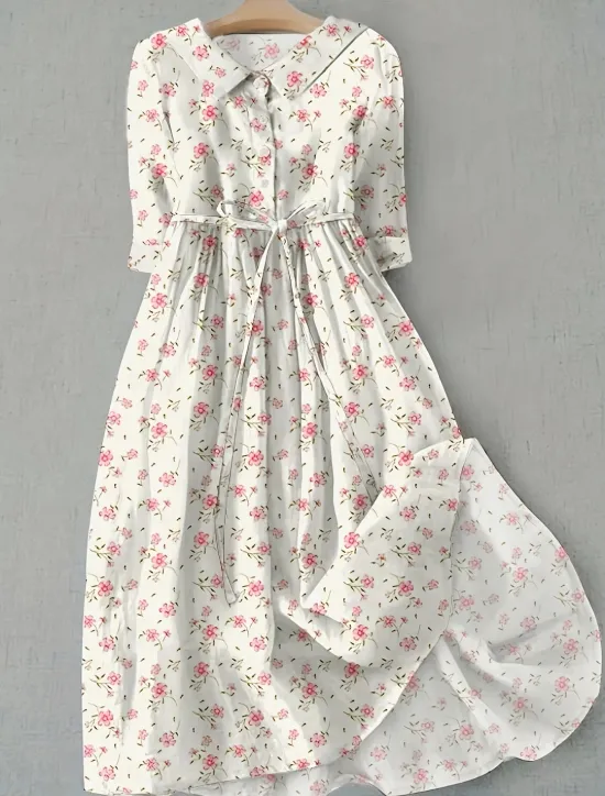 Online Women's Midi Dress Shift Dress Casual Daily Regular Fit Floral Graphic Half Sleeve Shirt Collar Pink Blue Purple Green Summer Spring Women Casual Dress