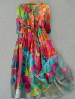 Women's Midi Dress Shift Dress Vacation Casual Boho Daily Holiday Tea Party Regular Fit Floral Graphic Half Sleeve Lapel Pink Purple Orange Green Summer Spring Women Casual Dress