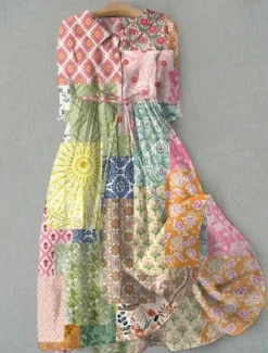 Women's Midi Dress Shift Dress Vacation Casual Boho Daily Holiday Tea Party Regular Fit Floral Graphic Half Sleeve Lapel Pink Purple Orange Green Summer Spring Women Casual Dress