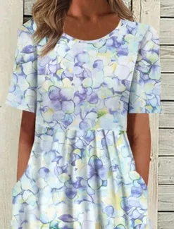 Outlet Women's Midi Dress Shift Dress Swing Dress Short Sleeve Floral Pocket Spring Summer Crew Neck Stylish Loose Fit 2023 S M L XL XXL 3XL Women Casual Dress|Spring Dresses