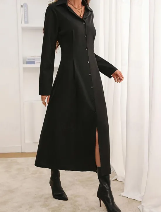 Hot Women's Midi Dress Shirt Dress Casual Dress Fashion Modern Daily Date Weekend Regular Fit Plain Long Sleeve Shirt Collar Summer Spring Women Cocktail Dress