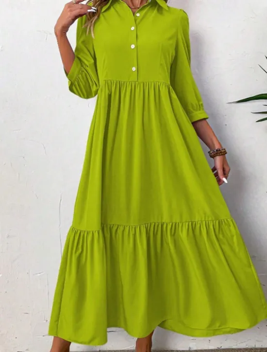 Sale Women's Midi Dress Shirt Dress Fashion Modern Outdoor Vacation Holiday Regular Fit Plain 3/4 Length Sleeve Shirt Collar Black Green Light Blue Summer Women Vacation Dresses