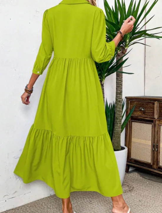 Sale Women's Midi Dress Shirt Dress Fashion Modern Outdoor Vacation Holiday Regular Fit Plain 3/4 Length Sleeve Shirt Collar Black Green Light Blue Summer Women Vacation Dresses