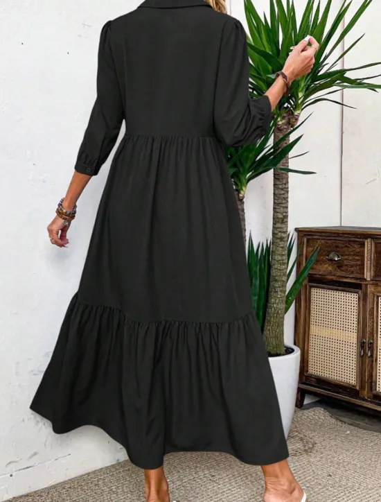 Sale Women's Midi Dress Shirt Dress Fashion Modern Outdoor Vacation Holiday Regular Fit Plain 3/4 Length Sleeve Shirt Collar Black Green Light Blue Summer Women Vacation Dresses