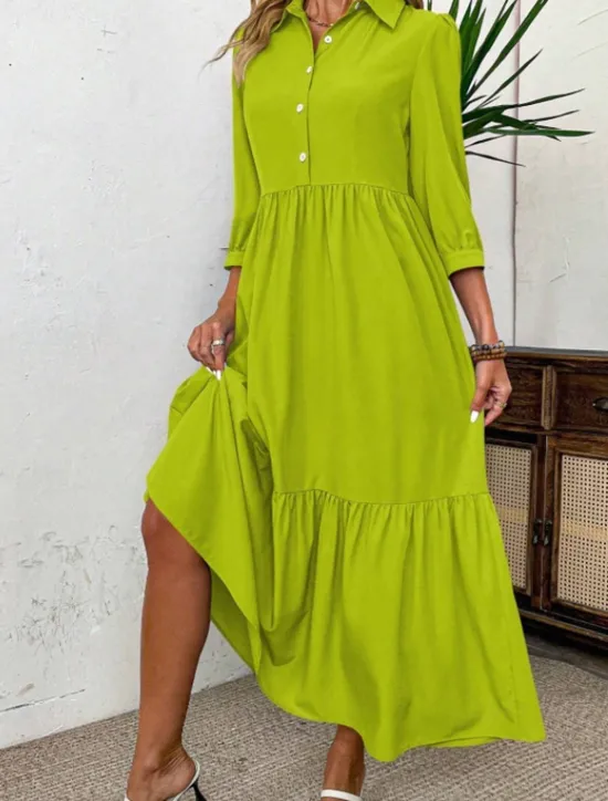 Sale Women's Midi Dress Shirt Dress Fashion Modern Outdoor Vacation Holiday Regular Fit Plain 3/4 Length Sleeve Shirt Collar Black Green Light Blue Summer Women Vacation Dresses