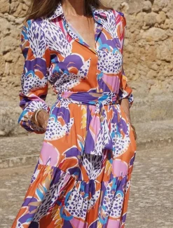 Sale Women's Midi Dress Shirt Dress Floral Dress Print Dress Classic Modern Outdoor Daily Holiday Regular Fit Flower Long Sleeve Shirt Collar Blue Rose Red Summer Women Floral Dresses