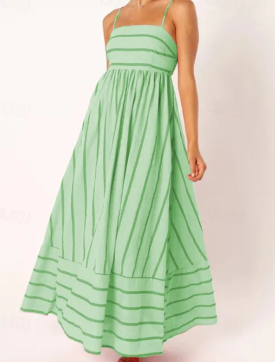 Hot Women's Midi Dress Slip Dress Classic Modern Outdoor Vacation Holiday Regular Fit Striped Sleeveless Spaghetti Strap Yellow Light Green Wine Red Summer Women Casual Dress