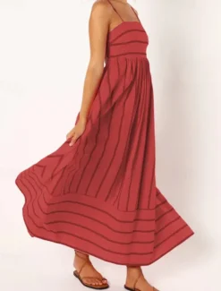 Hot Women's Midi Dress Slip Dress Classic Modern Outdoor Vacation Holiday Regular Fit Striped Sleeveless Spaghetti Strap Yellow Light Green Wine Red Summer Women Casual Dress