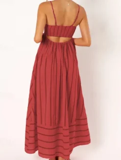 Hot Women's Midi Dress Slip Dress Classic Modern Outdoor Vacation Holiday Regular Fit Striped Sleeveless Spaghetti Strap Yellow Light Green Wine Red Summer Women Casual Dress