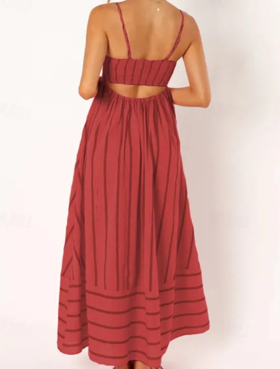 Hot Women's Midi Dress Slip Dress Classic Modern Outdoor Vacation Holiday Regular Fit Striped Sleeveless Spaghetti Strap Yellow Light Green Wine Red Summer Women Casual Dress