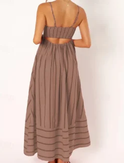 Hot Women's Midi Dress Slip Dress Classic Modern Outdoor Vacation Holiday Regular Fit Striped Sleeveless Spaghetti Strap Yellow Light Green Wine Red Summer Women Casual Dress