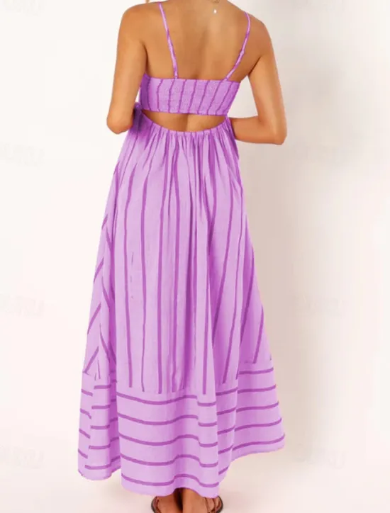 Hot Women's Midi Dress Slip Dress Classic Modern Outdoor Vacation Holiday Regular Fit Striped Sleeveless Spaghetti Strap Yellow Light Green Wine Red Summer Women Casual Dress