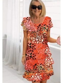 Online Women's Midi Dress Summer Dress Print Dress Elegant Daily Regular Fit Floral Geometric Short Sleeve Crew Neck Light Yellow Light Pink Bright pink Pink Summer Women Floral Dresses