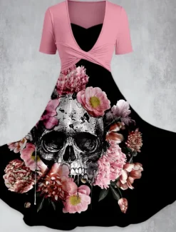 Sale Women's Midi Dress Summer Dress Elegant Bohemia Vacation Date Loose Fit Graphic Short Sleeve V Neck Black Yellow Pink Brown Summer Women Floral Dresses