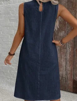 Discount Women's Midi Dress Summer Dress Casual Daily Regular Fit Solid Color Sleeveless Crew Neck White Navy Blue Summer Women Sundresses