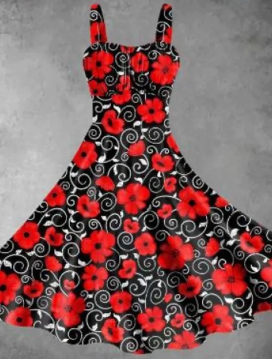 Discount Women's Midi Dress Summer Dress Stylish Casual Vacation Home Date Form Fit Graphic Sleeveless Strap Yellow Pink Red Burgundy Summer Women Floral Dresses